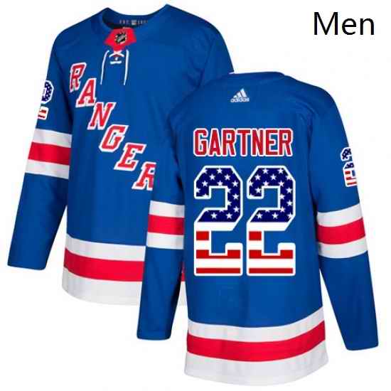 Mens Adidas New York Rangers 22 Mike Gartner Authentic Royal Blue USA Flag Fashion NHL Jersey